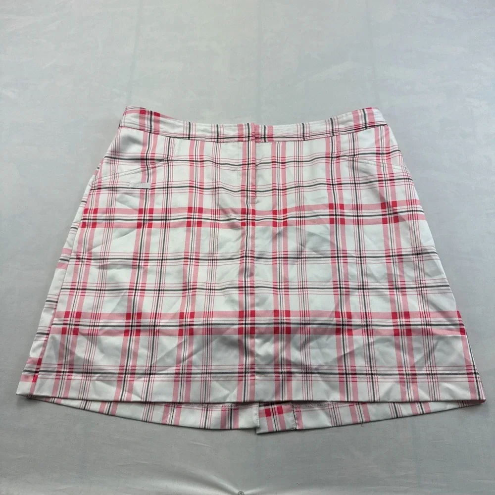 Izod XFG Golf Skort Womens 10 White Pink Plaid Athleisure Performance Stretch